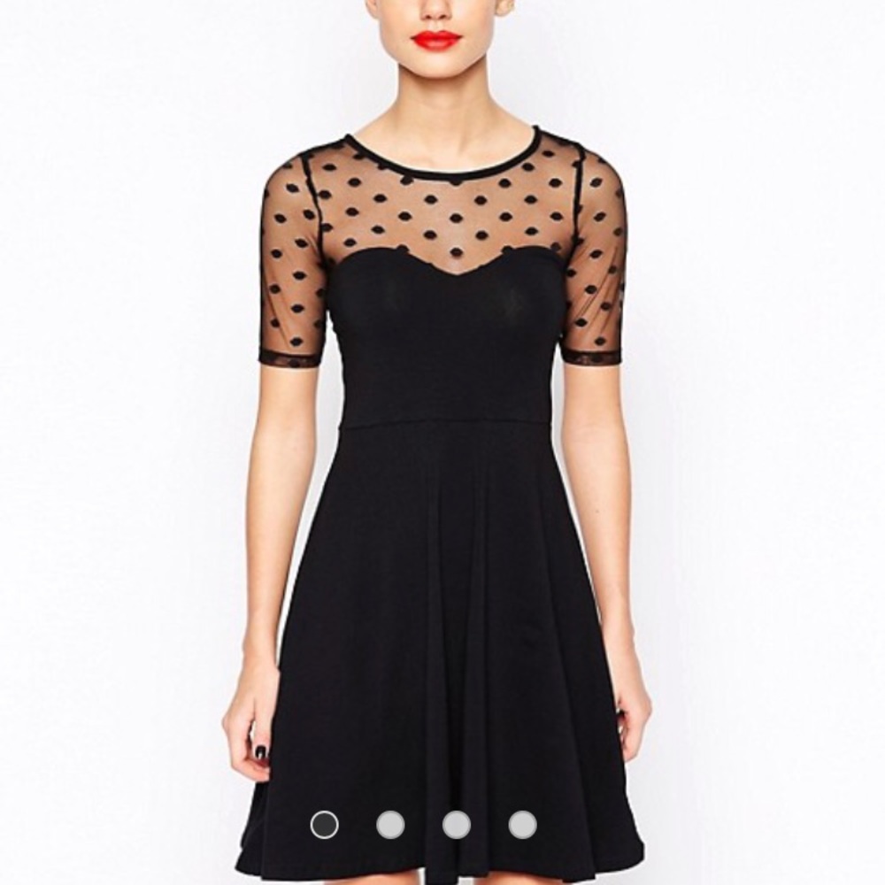Black Polka-Dot Mesh Insert Dress.
